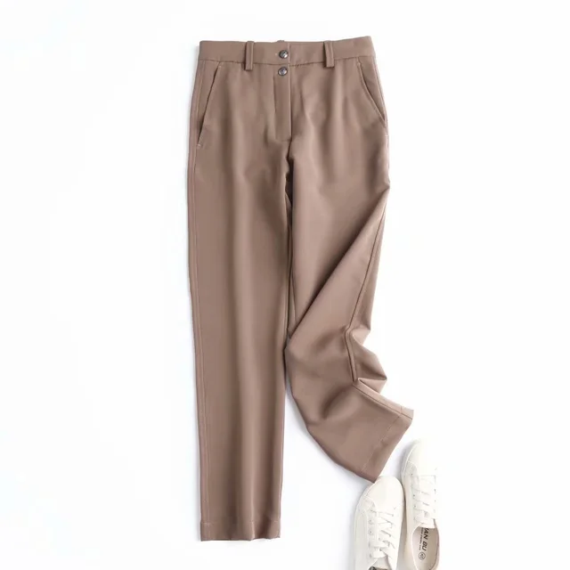 Women s Two Button Straight Casual Trousers Khaki - Shop at LoveMi
