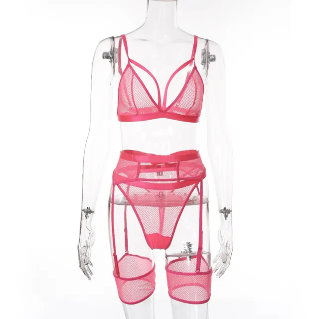 Sexy see Through Mesh Sexy Body Shaping Underwear Two piece Set Pink - Shop at LoveMi