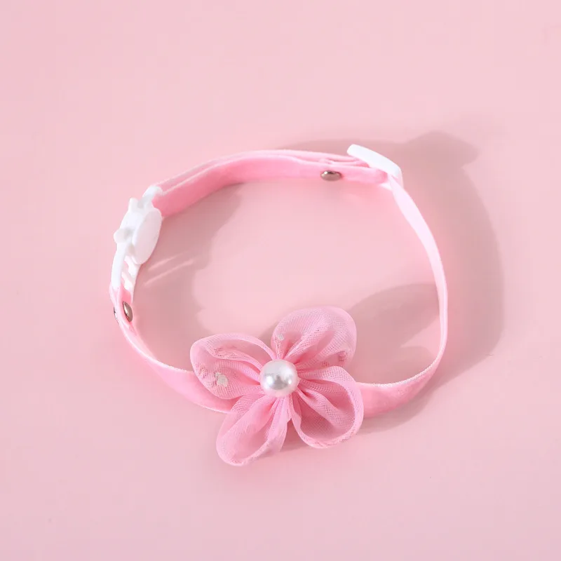 Pet Handmade Lace Sequin Bow Pearl Flower Adjustable Fairy Cat Dog Bow Tie Collar Safety Buckle - Pearl Flowers