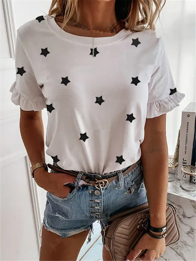 Striped Simple Style Short Sleeved Round Neck T Shirt Top Women's Clothing White B - Shop at LoveMi