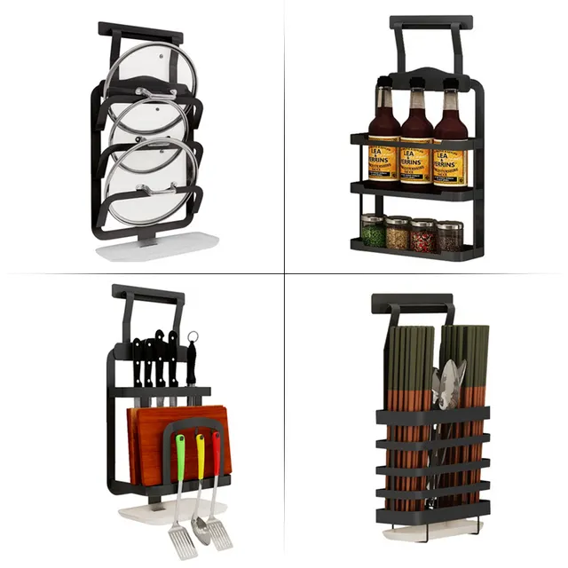 Stainless Steel Wall Hanging Free Punching Rack Knife Rack Cutting Board Rack Black Storage Rack - Shop at LoveMi