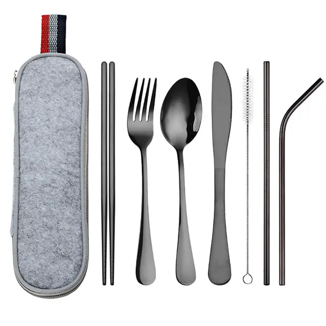 Stainless Steel Travel Carrying Case Outdoor Cutlery Set Black - Shop at LoveMi