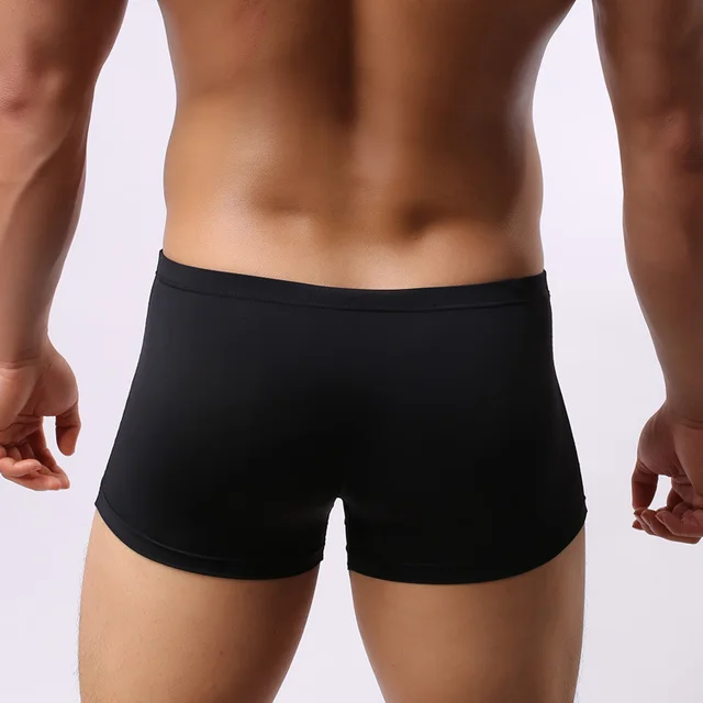 Men'S Gun Bullet Flat Pants Transparent Sexy Underwear Men'S Transparent Ice Silk Four Leg Black - Shop at LoveMi