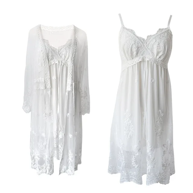 Womens Nightgowns White Lace 2 Pics Robes White - Shop at LoveMi