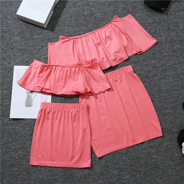 One Word Ruffled Suit Skirt Mother And Daughter Watermelon Red - Shop at LoveMi