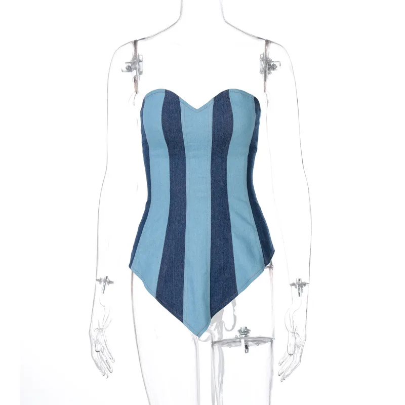 Eyelet strap denim breast wrap - Light Blue