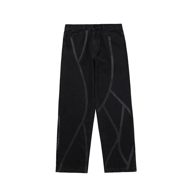 Washed Striped Men's Trousers Casual Jeans Black - Shop at LoveMi