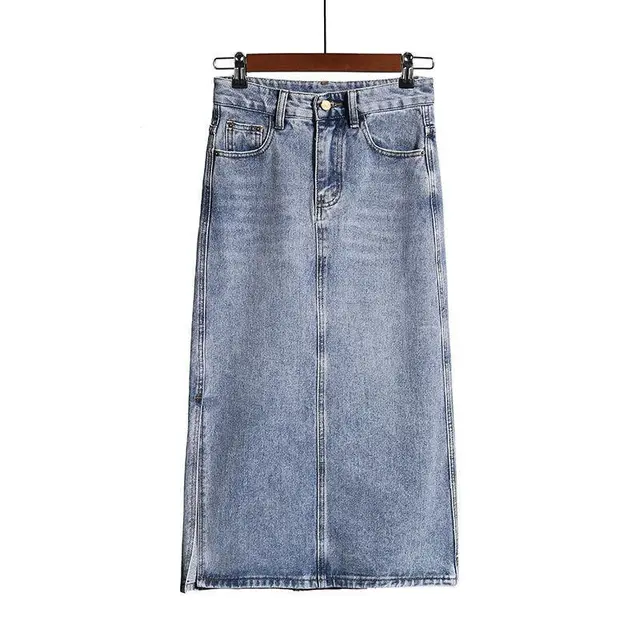 Skirt High Waist Slimming Loose Hem Slit A Line Skirt Female Spring And Autumn Korean Denim Skirt Light Blue - Shop at LoveMi