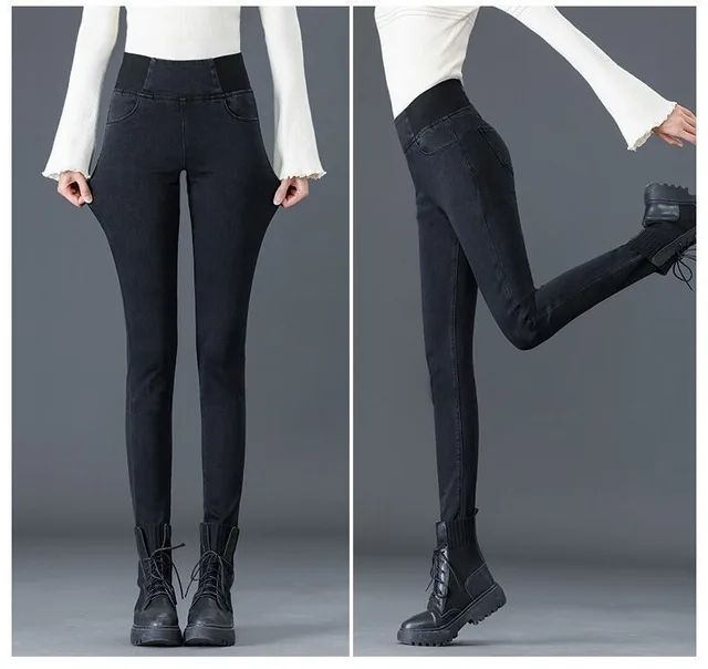 High Waist Stretch Jeans Female Trousers Autumn Winter Black - Shop at LoveMi