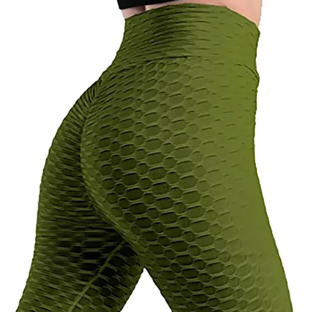 Women Cropped High Waisted Yoga Pants Bubble Hip Butt Lifting Leggings Army Green - Shop at LoveMi