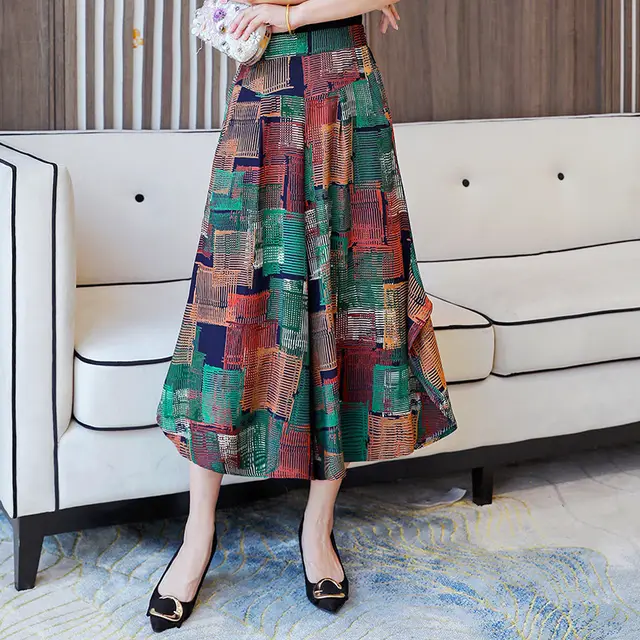 Mother's Rayon Culottes, High Waist, Nine point Plus Size, Printed Thin Cotton Silk Wide leg Pants 15 - Shop at LoveMi