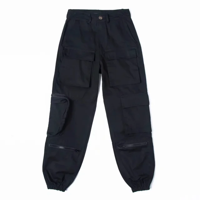 Handsome Three dimensional Multi pocket Loose All match Overalls Women's High waist Casual Trousers Black - Shop at LoveMi
