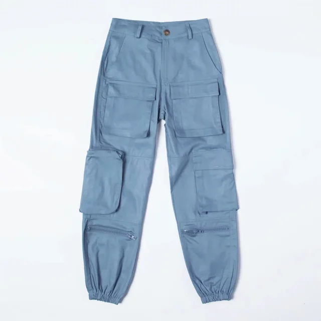 Handsome Three dimensional Multi pocket Loose All match Overalls Women's High waist Casual Trousers Gray Blue - Shop at LoveMi