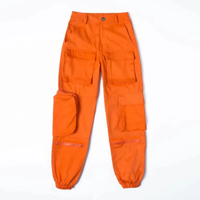 Handsome Three dimensional Multi pocket Loose All match Overalls Women's High waist Casual Trousers Orange - Shop at LoveMi