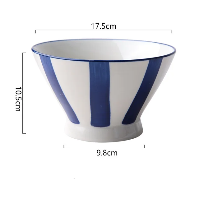 Hand Painted Ceramic Bowl, Family Dinner Bowl, High Foot Bowl, Hat Bowl Vertical Stripe Large - Shop at LoveMi