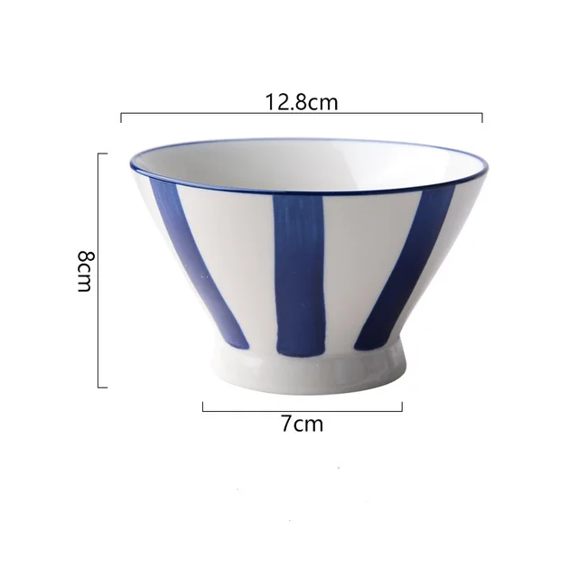 Hand Painted Ceramic Bowl, Family Dinner Bowl, High Foot Bowl, Hat Bowl Vertical Stripe - Shop at LoveMi