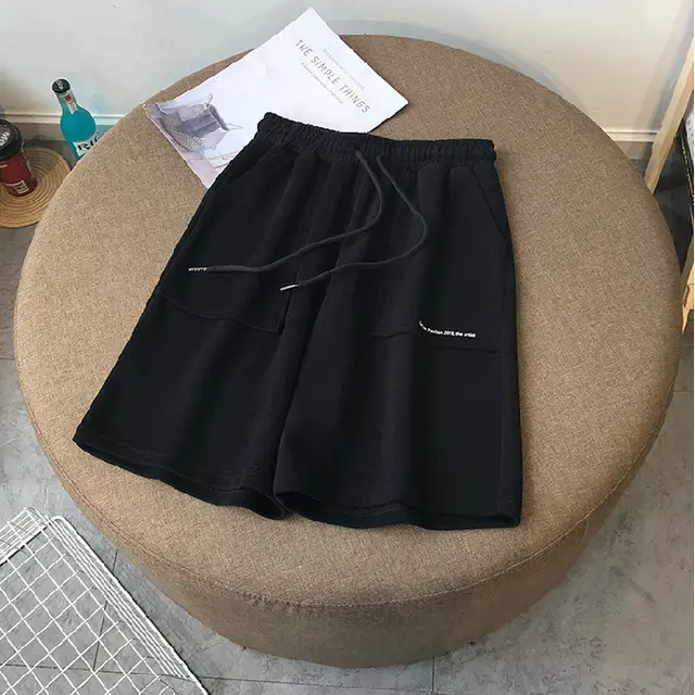 Letter Five Pants Women Korean Style Loose Straight leg style Sports Casual Beach Pants Black - Shop at LoveMi