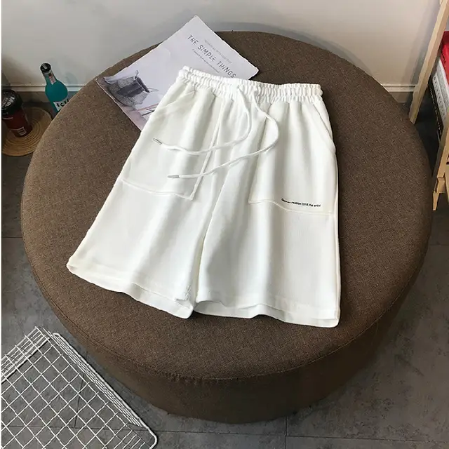 Letter Five Pants Women Korean Style Loose Straight leg style Sports Casual Beach Pants White - Shop at LoveMi