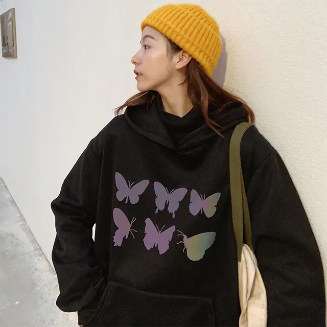 Women's Loose Hooded Plus Fleece Sweater Black - Shop at LoveMi