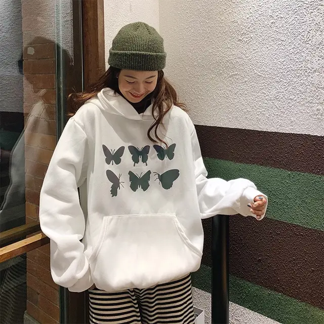 Women's Loose Hooded Plus Fleece Sweater White - Shop at LoveMi