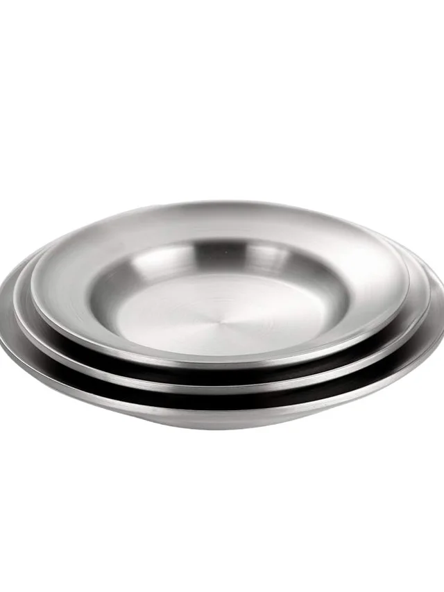 Stainless Steel Plate Household Round Dinner Plate Dinner Plate A4 - Shop at LoveMi