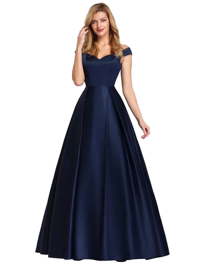 V neck Solid Color Long Vintage Gown Dress Blue - Shop at LoveMi