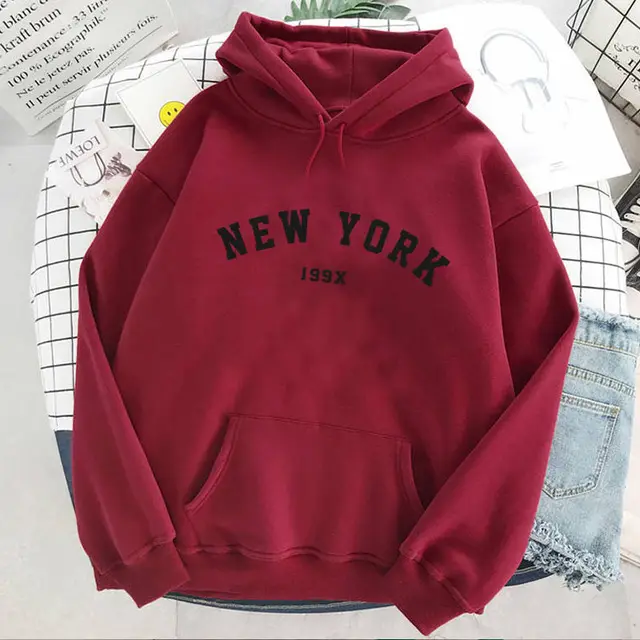NEW Colors Sweatshirts Velvet Winter Women's NEW YORK Crimson - Shop at LoveMi
