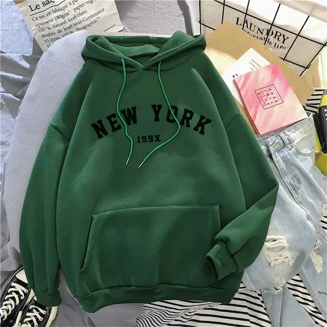 NEW Colors Sweatshirts Velvet Winter Women's NEW YORK Green - Shop at LoveMi