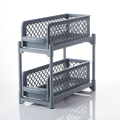2 Tier Sliding Cabinet Basket Organizer Drawer Mesh Storage Organizer Grey - Shop at LoveMi