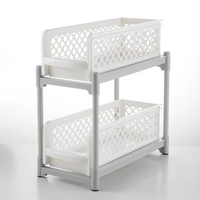 2 Tier Sliding Cabinet Basket Organizer Drawer Mesh Storage Organizer White - Shop at LoveMi