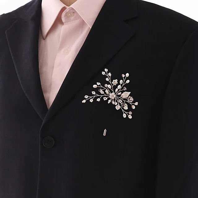Broach Handmade Pearl Leaf Brooch One Word Brooch Wedding Clothing Accessories Silver - Shop at LoveMi