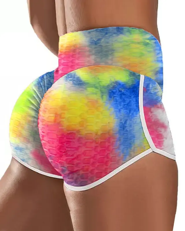 Tie dye Printed High waist Color blocking Yoga Shorts In Europe And America Tie Dye - Shop at LoveMi
