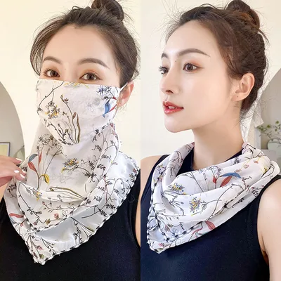 Protection Face Mask Silk Scarf Women'S Dual Use Summer Thin Earrings Bib Set Neck Scarf - Shop at LoveMi