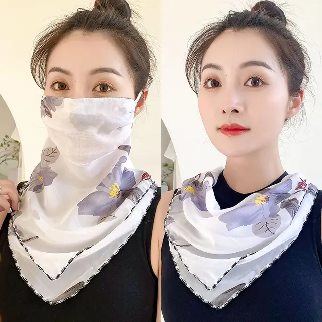 Protection Face Mask Silk Scarf Women'S Dual Use Summer Thin Earrings Bib Set Neck Scarf - Shop at LoveMi