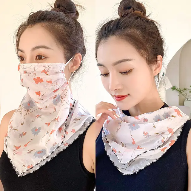 Protection Face Mask Silk Scarf Women'S Dual Use Summer Thin Earrings Bib Set Neck Scarf - Shop at LoveMi