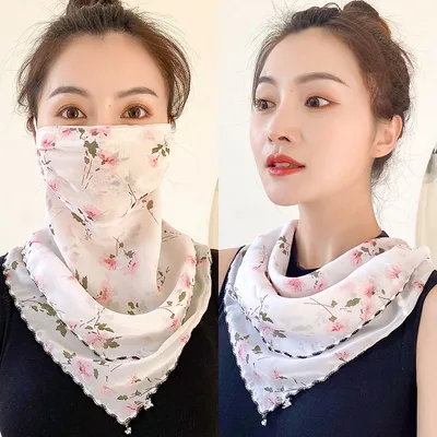 Protection Face Mask Silk Scarf Women'S Dual Use Summer Thin Earrings Bib Set Neck Scarf - Shop at LoveMi