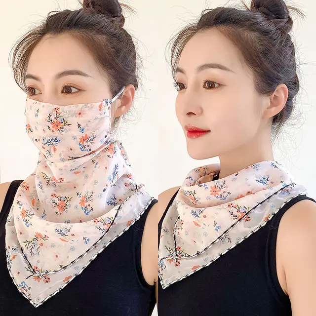 Protection Face Mask Silk Scarf Women'S Dual Use Summer Thin Earrings Bib Set Neck Scarf H - Shop at LoveMi