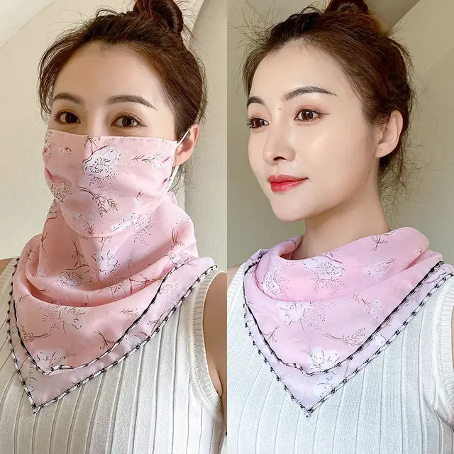 Protection Face Mask Silk Scarf Women'S Dual Use Summer Thin Earrings Bib Set Neck Scarf I - Shop at LoveMi