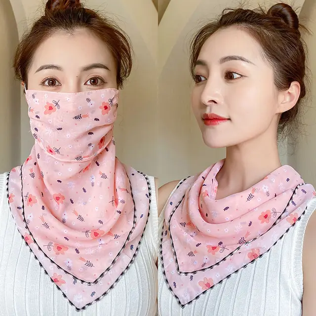 Protection Face Mask Silk Scarf Women'S Dual Use Summer Thin Earrings Bib Set Neck Scarf J - Shop at LoveMi