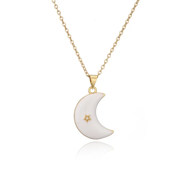 Cross border Hot selling Fashion Dripping Oil Moon Star Pendant Necklace Female 4 Colors Optional Color Preservation Plating White - Shop at LoveMi