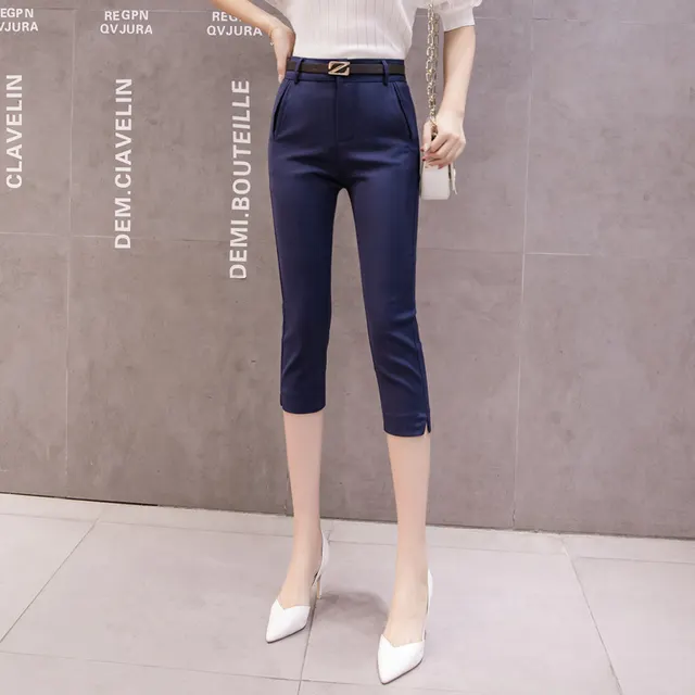 Fashion Slim Slimming Suit Pants Thin Casual Pants Cropped Pants Women Dark Blue - Shop at LoveMi