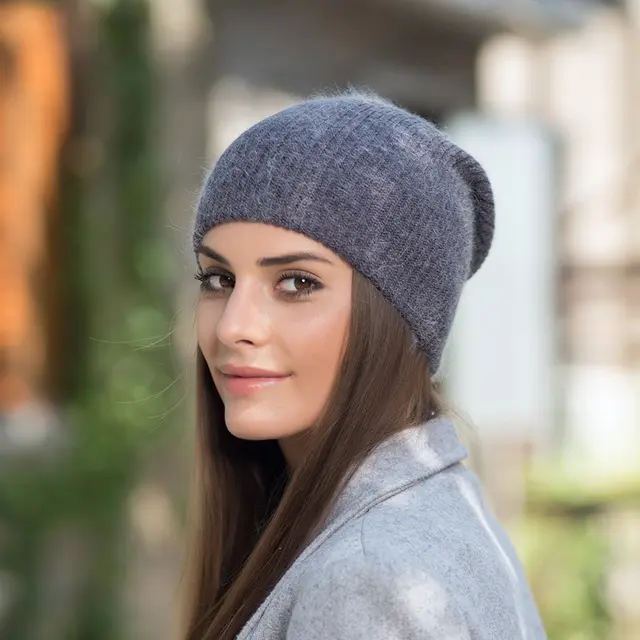 Autumn And Winter Unisex Warm Hood Long Rabbit Fur Wild Pure Color Knitted Hat Fashion Casual Ear Protection Cap Dark Grey - Shop at LoveMi