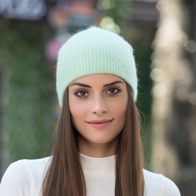 Autumn And Winter Unisex Warm Hood Long Rabbit Fur Wild Pure Color Knitted Hat Fashion Casual Ear Protection Cap Green - Shop at LoveMi