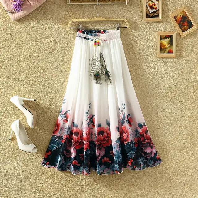 Bohemian Chiffon Print Skirt Floral Fairy Dress Holiday Beach Women's Wear - Shop at LoveMi
