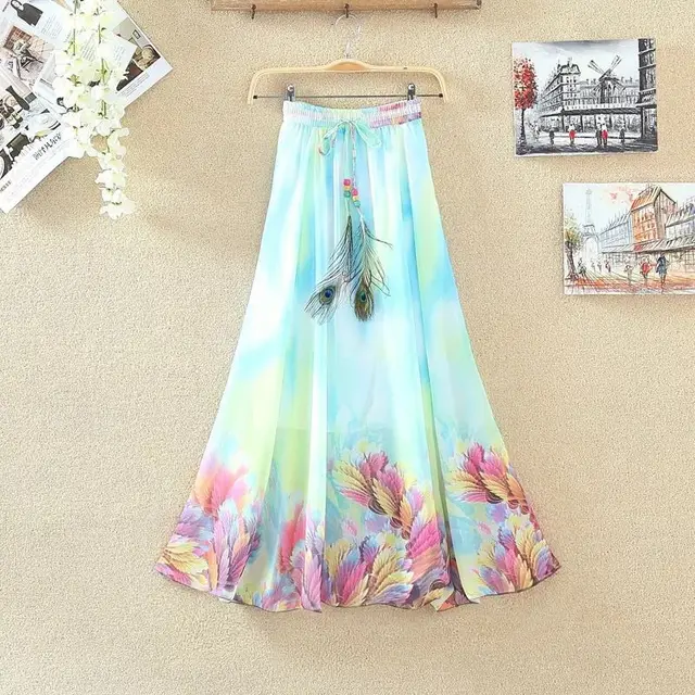 Bohemian Chiffon Print Skirt Floral Fairy Dress Holiday Beach Women's Wear - Shop at LoveMi
