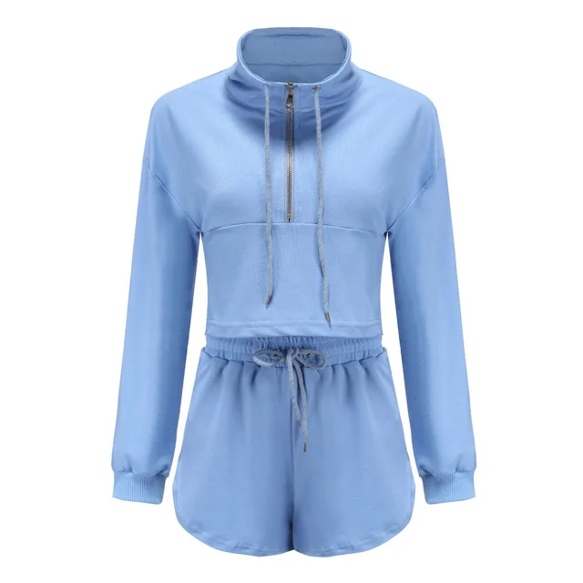 Cross border New European And American Aummer Fashion BF Wind Casual Sports Shorts Suit Blue - Shop at LoveMi