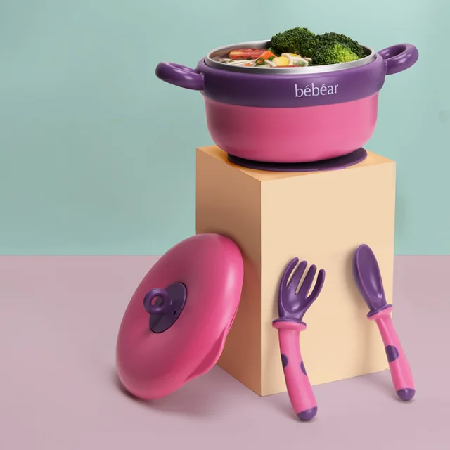 Hug Bear Complementary Food Bowl Baby Water Injection Insulation Bowl Baby Children's Bowl Anti Fall And Anti scald Tableware Special Bowl Red - Shop at LoveMi