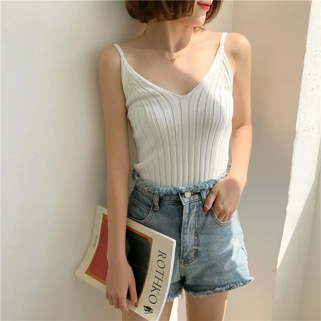 Hyuna Style Personalized Design Shoulder Strap Vest White - Shop at LoveMi