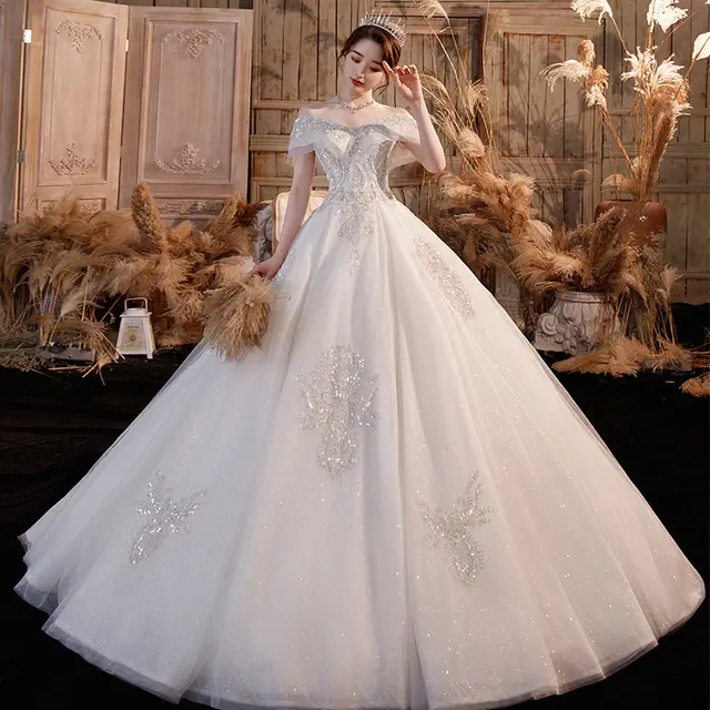 Wedding Dress Trailing Heavy Industry One shoulder Bridal Temperament Female Forest Super Fairy Dream Starry Sky Skirt Qi Di - Shop at LoveMi