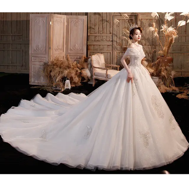 Wedding Dress Trailing Heavy Industry One shoulder Bridal Temperament Female Forest Super Fairy Dream Starry Sky Skirt Tailing - Shop at LoveMi
